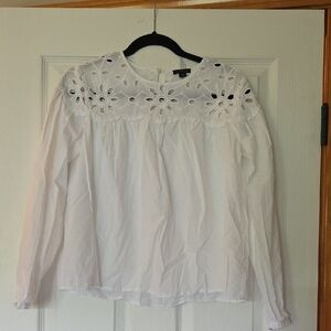 Ann Taylor White Ruffled Long Sleeve Blouse